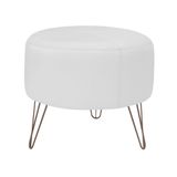 Puff Decorativo Redondo Pés Metal Couro Branco Fosco