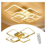 Lustre De Led Luminária Moderno 70w Dourado Com Controle