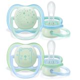 Chupetas Ultra Air Night 0-6m Verde Claro 2un.-philips Avent