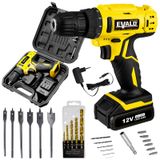 Parafusadeira E Furadeira À Bateria 12v Bivolt Pfe-12ev Com Maleta E Kit 24 Acessórios Evald