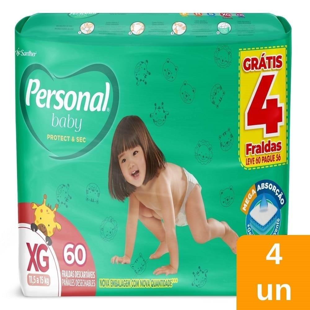 Fralda Descartável Personal Soft &amp; Protect Giga Tamanho Xg - 4 Pacotes Com 60 Tiras