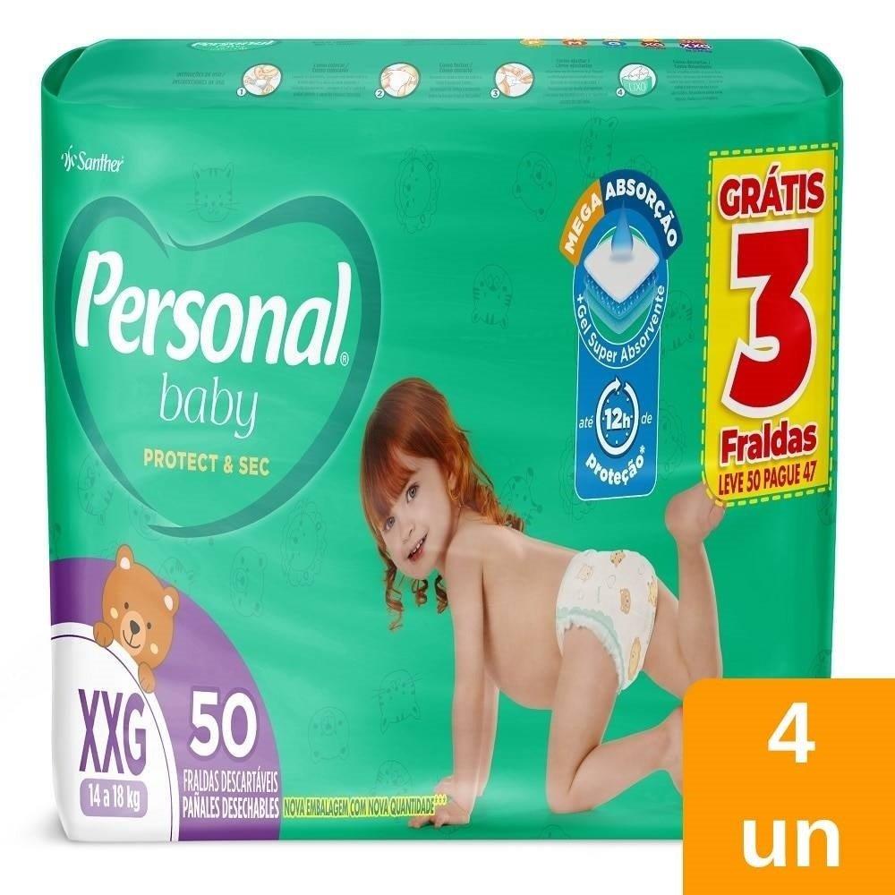 Fralda Descartável Personal Soft &amp; Protect Hiper Tamanho Xxg - 4 Pacotes Com 50 Tiras