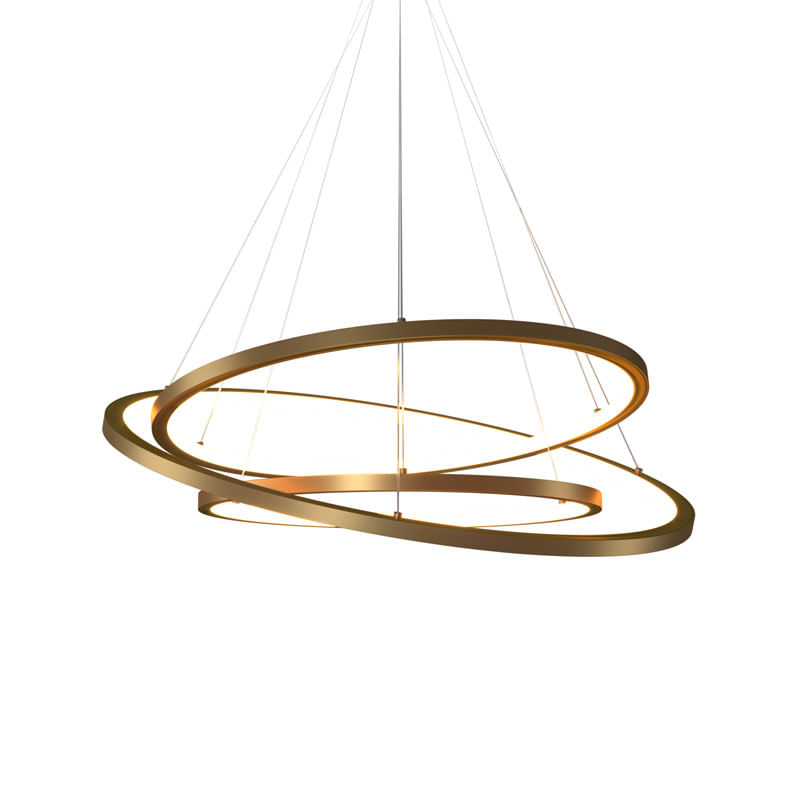 Lustre Pendente Orluce Tabat Or1753 Com 3 Aros 60/50/40cm Dourado Led Bivolt - Único