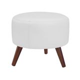 Puff Decorativo Redondo Pés Palito Couro Branco Fosco