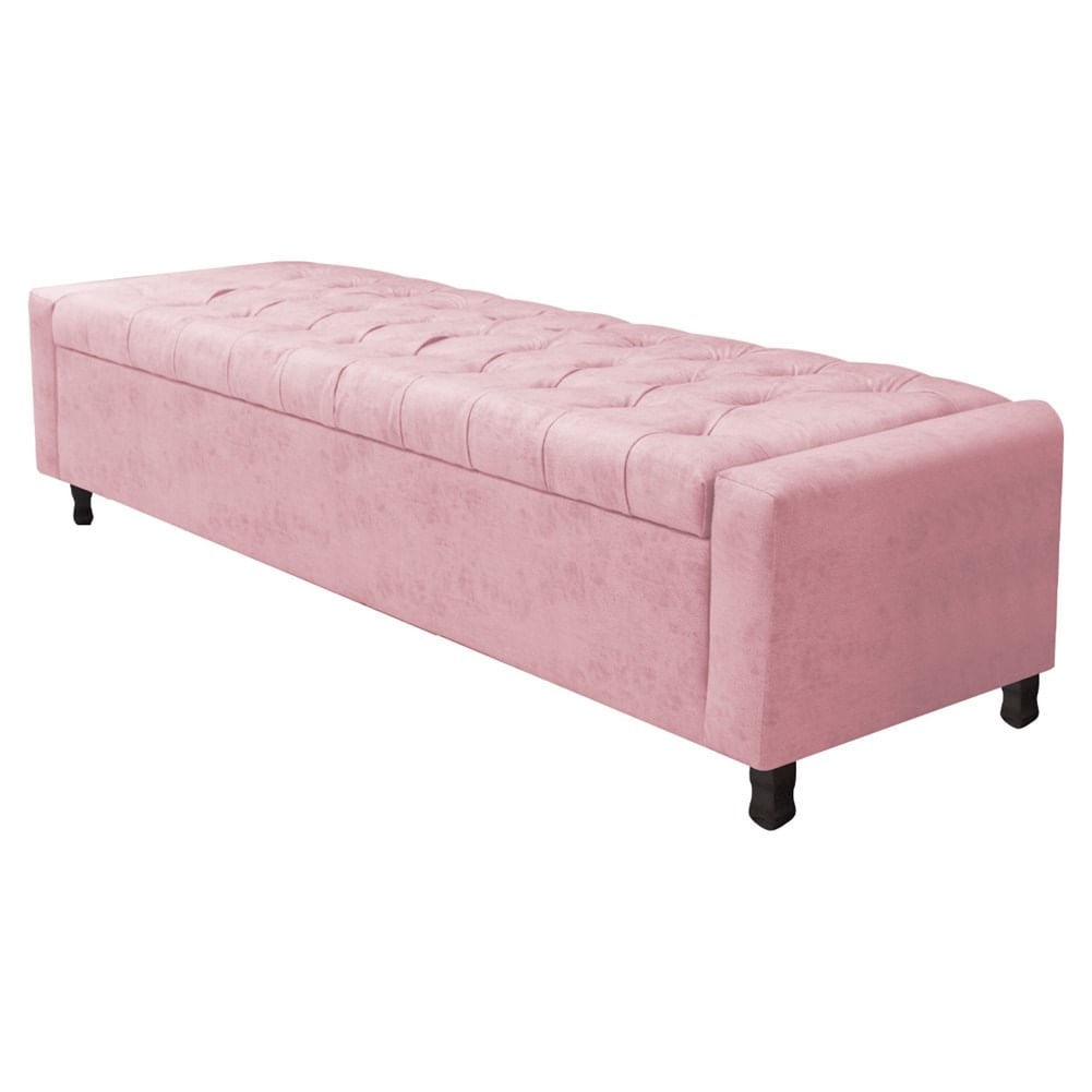 Calçadeira Baú Casal Everest P02 140 Cm Para Cama Box Suede Rosa Bebê - Amarena Móveis