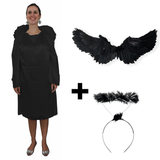 Fantasia Kit Anjo Negro Adulto Tunica Asa De Anjo Aureola Carnaval Teatro Festa Halloween Querubim Arcanjo Terror