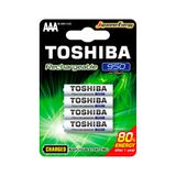 Cartela C/ 4 Pilhas Recarregáveis Toshiba Aaa 1,2v 950 Mah - Ac2516