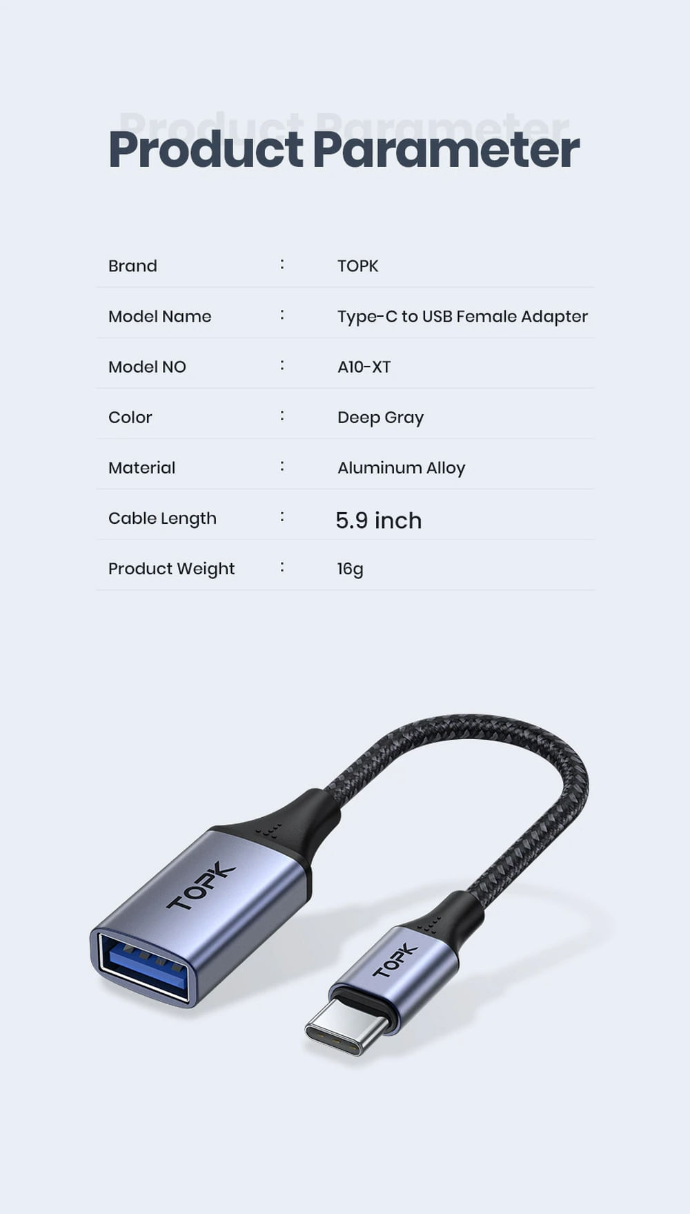 Adaptador Usb Topk-5 Tipo C Cinza