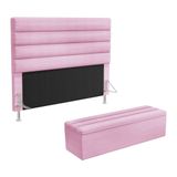 Cabeceira Atlas E Calçadeira Baú Ursa 195 Para Cama King Z-021 Sued Rosa Bebê Aradecor