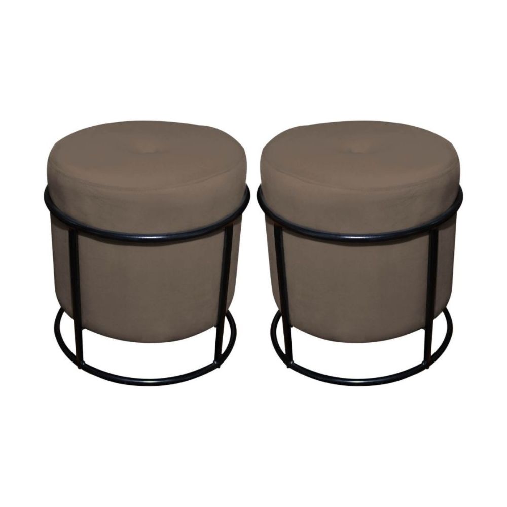 Kit Puff Redondo Decorativo Royale Base Preto Suede