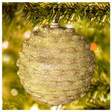 Decoração Enfeite Bola Árvore Natal Dourada Glitter Natalina 8,5cm