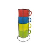 Jogo De Xícaras De Chá Coloridas Com Suporte Porcelana  200ml