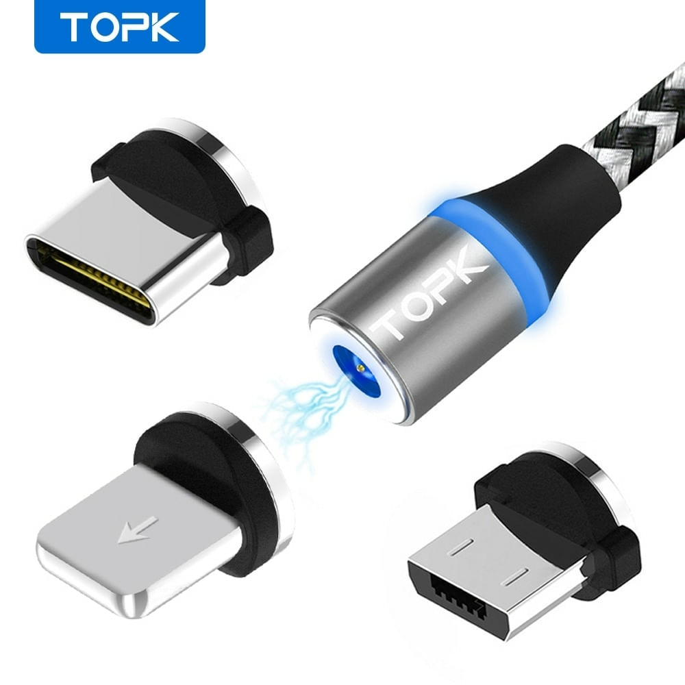 Cabo Magnético Para Carregar Usb Tipo C Topk Am33 Cinza 1m