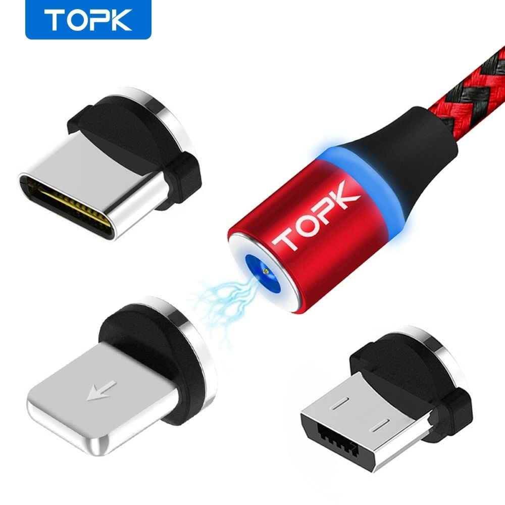 Cabo Magnético Para Carregar Usb Tipo C Topk Am33 Vermelho 1m