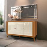 Buffet Aparador Ripado Com 3 Portas Pés Em Madeira Maciça Royce 140cm Cor:cedro/offwhite