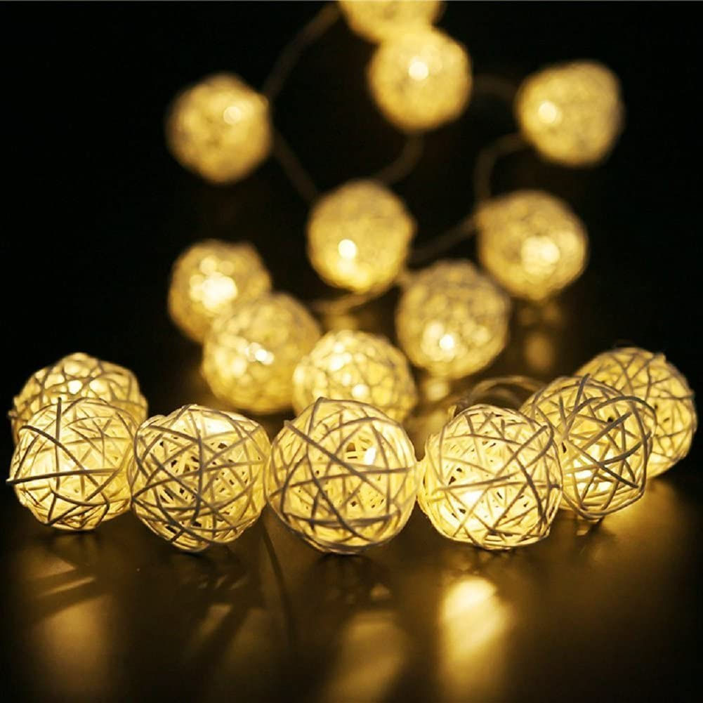 Rattan Ball String Lights Para O Dia Dos Namorados, Bateria De Luz De Fada Do Globo Alimentada 8ft 20 Led Indoor Outdoor Warm White Light Pa