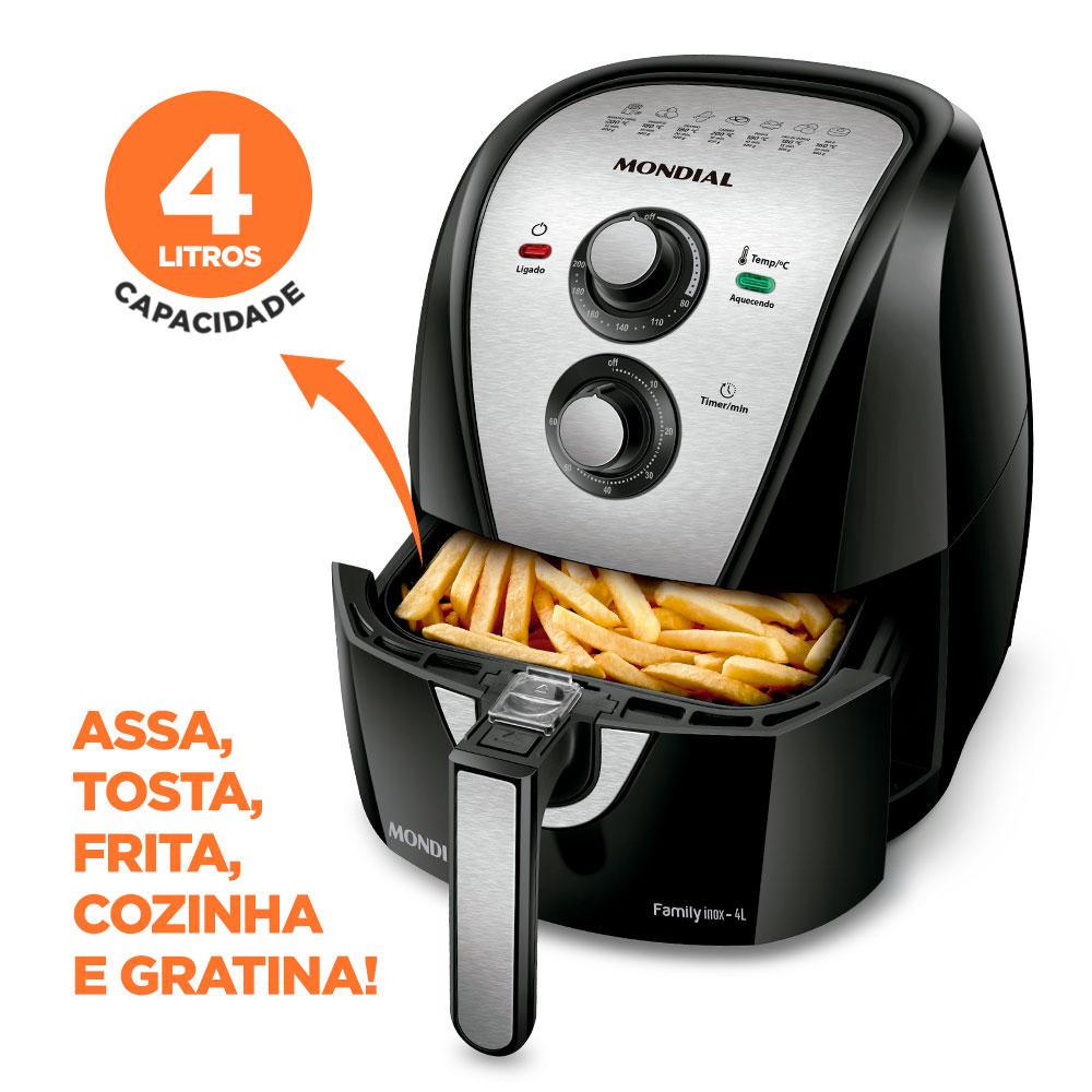 Fritadeira Sem Óleo Air Fryer Afn-40-bi 4l Mondial 1500w, 220v Preto/inox