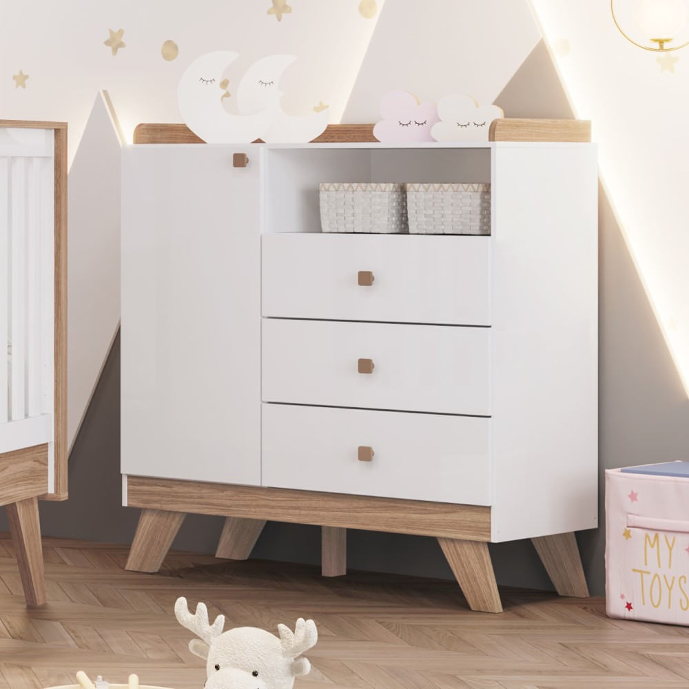 Cômoda Infantil 1 Porta 3 Gavetas Confete Henn