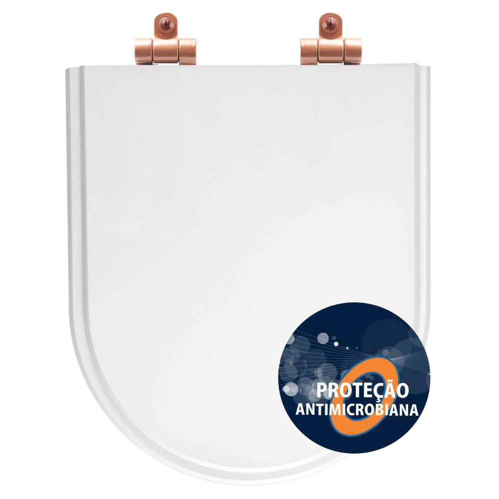 Tampa De Vaso Poliéster Antibactéria Com Fechamento Lento Link/lk Branco Para Louça Deca Com Ferragem Rose Gold