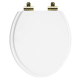 Assento Sanitário Poliéster Soft Close Oval Branco Para Todas As Marcas Com Ferragem Dourada
