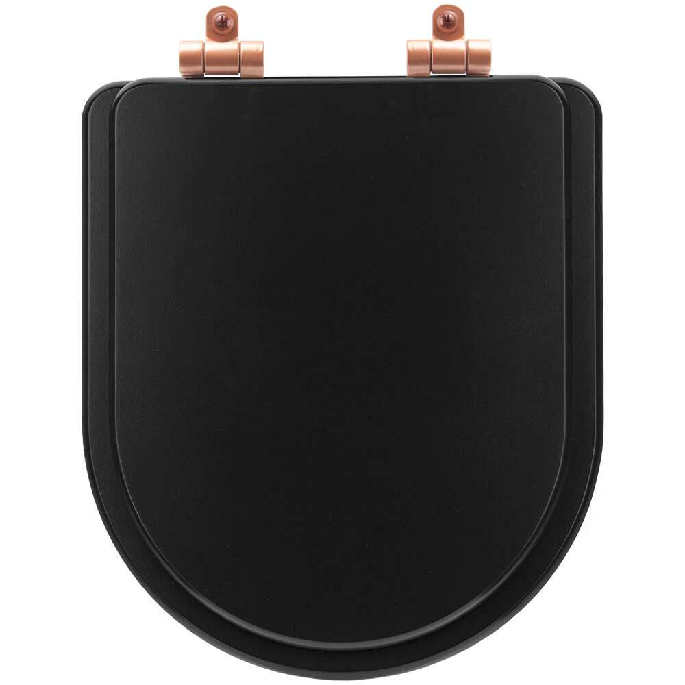 Tampa De Vaso Poliéster Com Fechamento Lento Smart Onix (preto Fosco) Para Louça Celite Com Ferragem Rose Gold