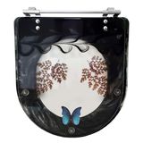 Tampa Para Vaso Incepa Acrílico Calypso Preto Decorada Com Borboleta Azul