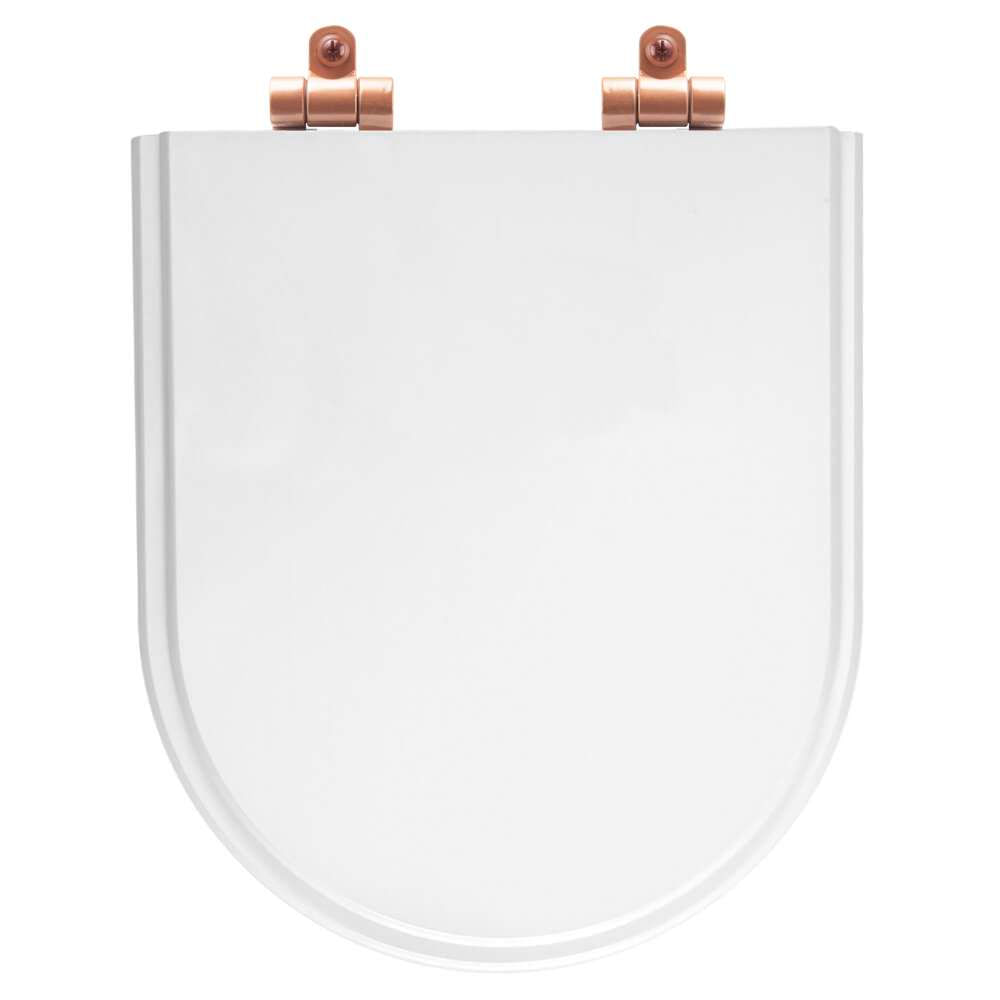 Assento Sanitário Poliéster Soft Close Duna Branco Para Vaso Deca Com Ferragem Rose Gold