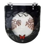 Tampa Para Vaso Incepa Acrílico Calypso Preto Decorada Com Borboleta Vermelha