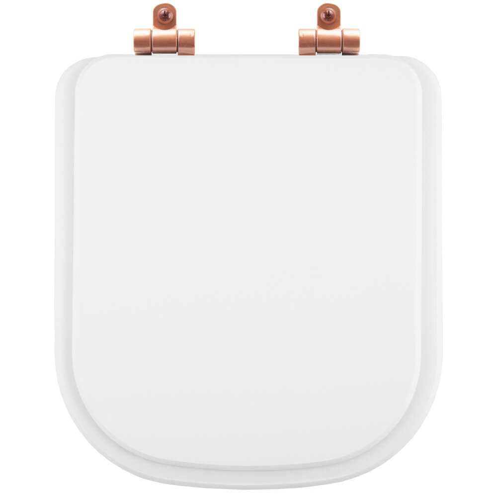 Assento Sanitário Poliéster Soft Close Piano Branco Para Vaso Deca Com Ferragem Rose Gold