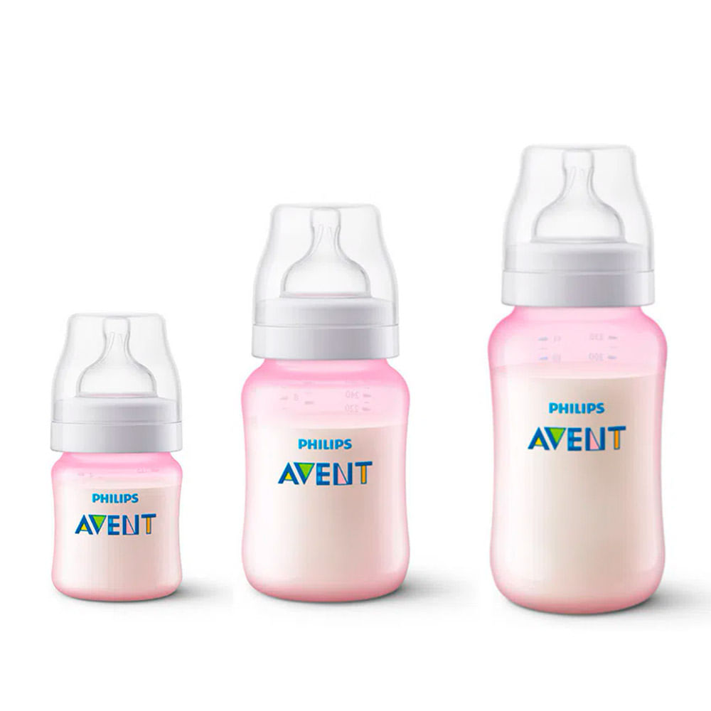 Kit 3 Mamadeiras Anticolica 125 260 330ml Classica Rosa Philips Avent