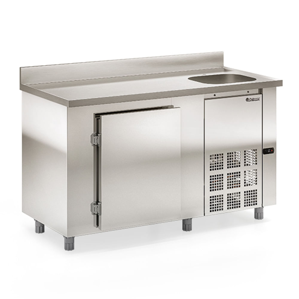 Balcão Frigorífico De Encosto Gbfe-150 Cd Ai - Aço Inox 347l Cuba Lado Direito - Gelopar 220v Gelopar