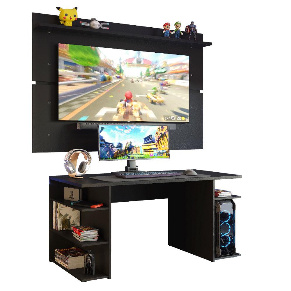 Mesa Gamer Madesa 9409 e Painel para TV até 65 Polegadas - Preto