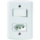 Conjunto 4x2 com 1 Interruptor Paralelo 10 A 250 V e 1 Tomada 2P+T 20 A 250 V Tramontina Lux2 Branco Tramontina