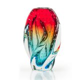 Vaso Em Cristal Murano Água Marinha E Vermelho  São Marcos