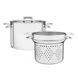 Jogo Cozi-Pasta Tramontina Brava em Aço Inox Fundo Triplo com Tampa Plana e Alças 2 Peças 24 cm Tramontina