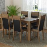Conjunto Sala De Jantar Mesa Tampo De Madeira 6 Cadeiras Rustic/preto Bahamas Madesa