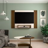 Conjunto Painel Cine E Mesa De Centro Ísis Artely Cor Pinho Com Off White
