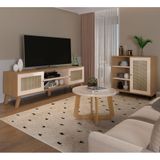 Conjunto Rack E Buffet Charlotte E Mesa De Centro Jasmin Artely Cor Carvalho Com Off White