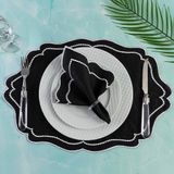 Jogo De Guardanapos Sousplat Americano 12 Peças Bordado - Linha Realeza Detalhe Branco Preto