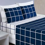 Jogo De Cama Lençol Minimalista Casal King 04 Peças Micropercal 200 Fios Premium Azul Marinho