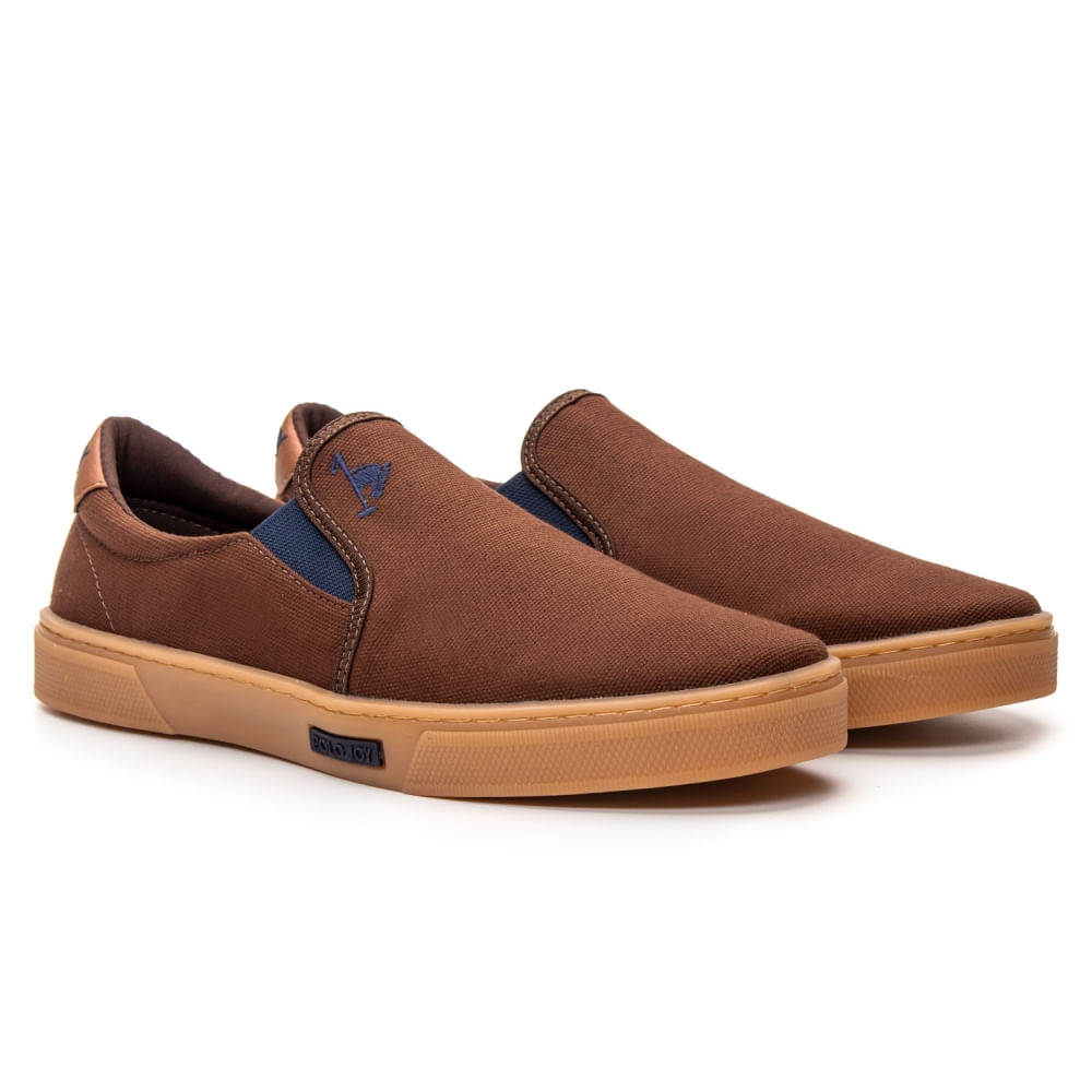 Tenis Slip On Liso Masculino Com Detalhe Em Bordado Charmoso E Sola Reta