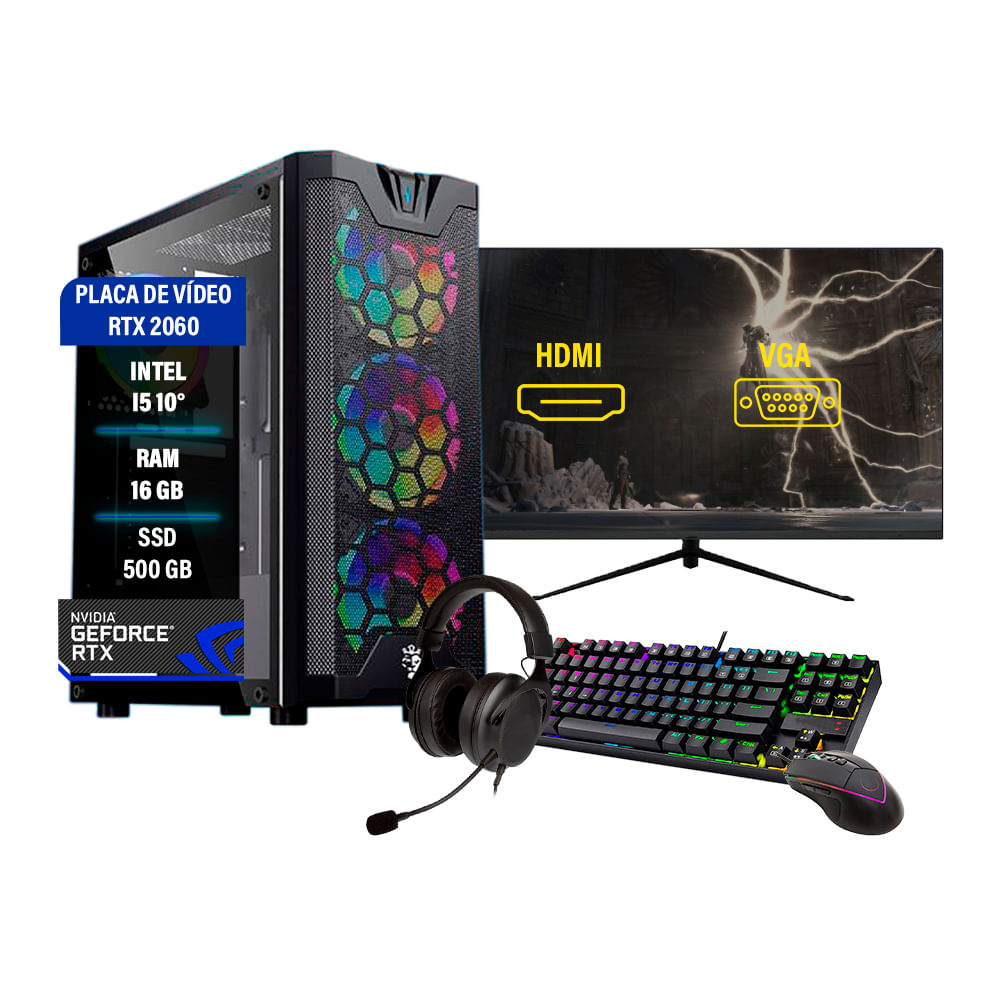 Pc Computador Gamer Completo I5 10° 16gb Ssd 500gb Rtx 2060 12gb Monitor 24&quot;