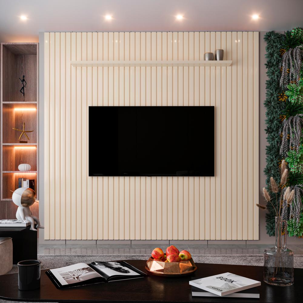 Painel Ripado Para Tv Até 75 Polegadas Intense 225cm Cor:off White