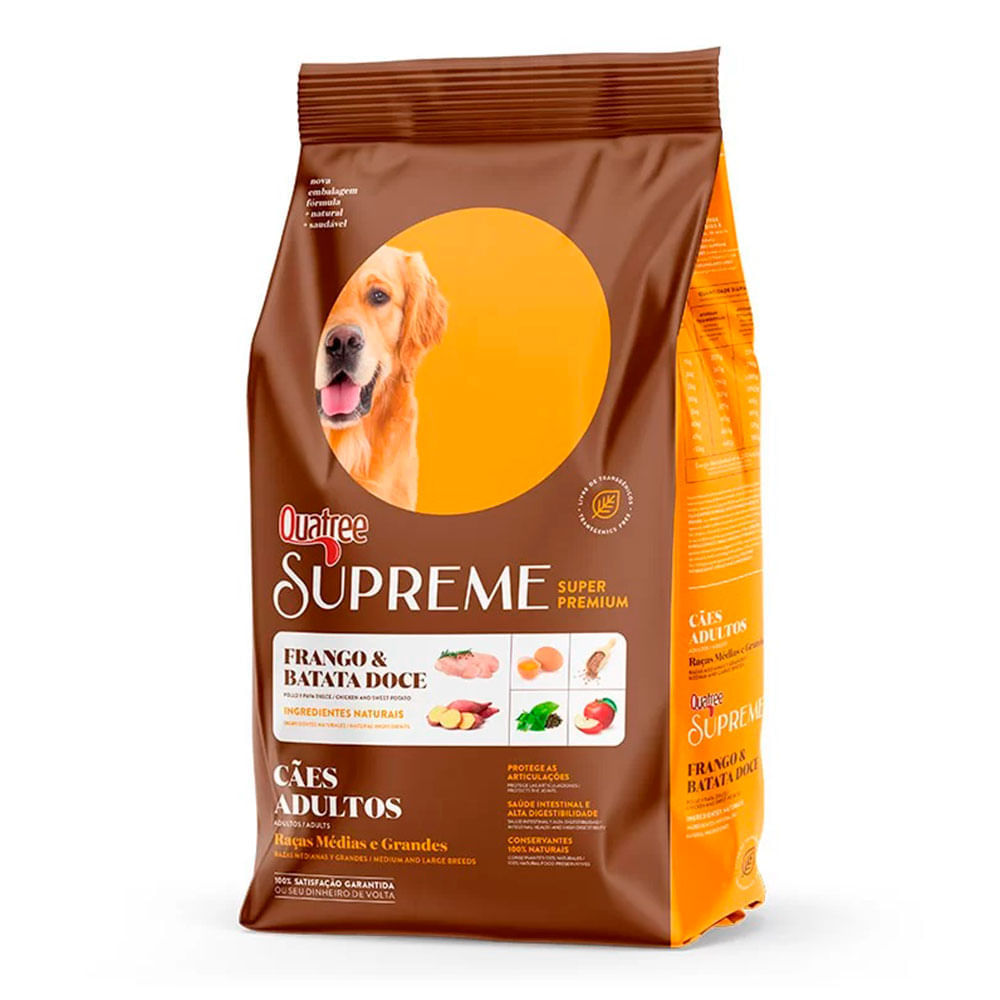 Ração Quatree Supreme Cães Adultos Raças Médias E Grandes Frango E Batata Doce – 15kg