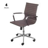 Conjunto Com 4 Cadeiras Eames Office Esteririnha Retrô Café Baixa Com Base Rodízio