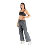 Calça Pantalona Feminina Moletom Bolso Versátil Conforto Cinza Escuro M