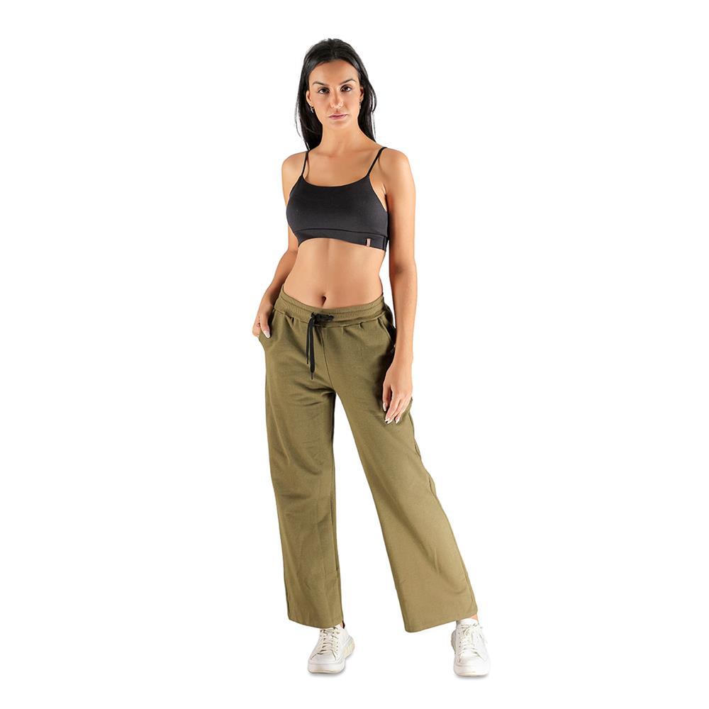 Calça Pantalona Feminina Moletom Bolso Versátil Conforto Verde Gg