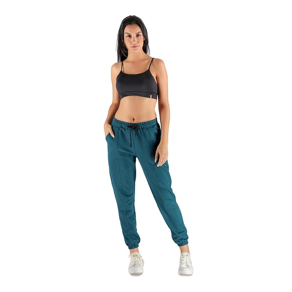 Calça Jogger Feminina Moletom Elástico Versátil Conforto Azul M