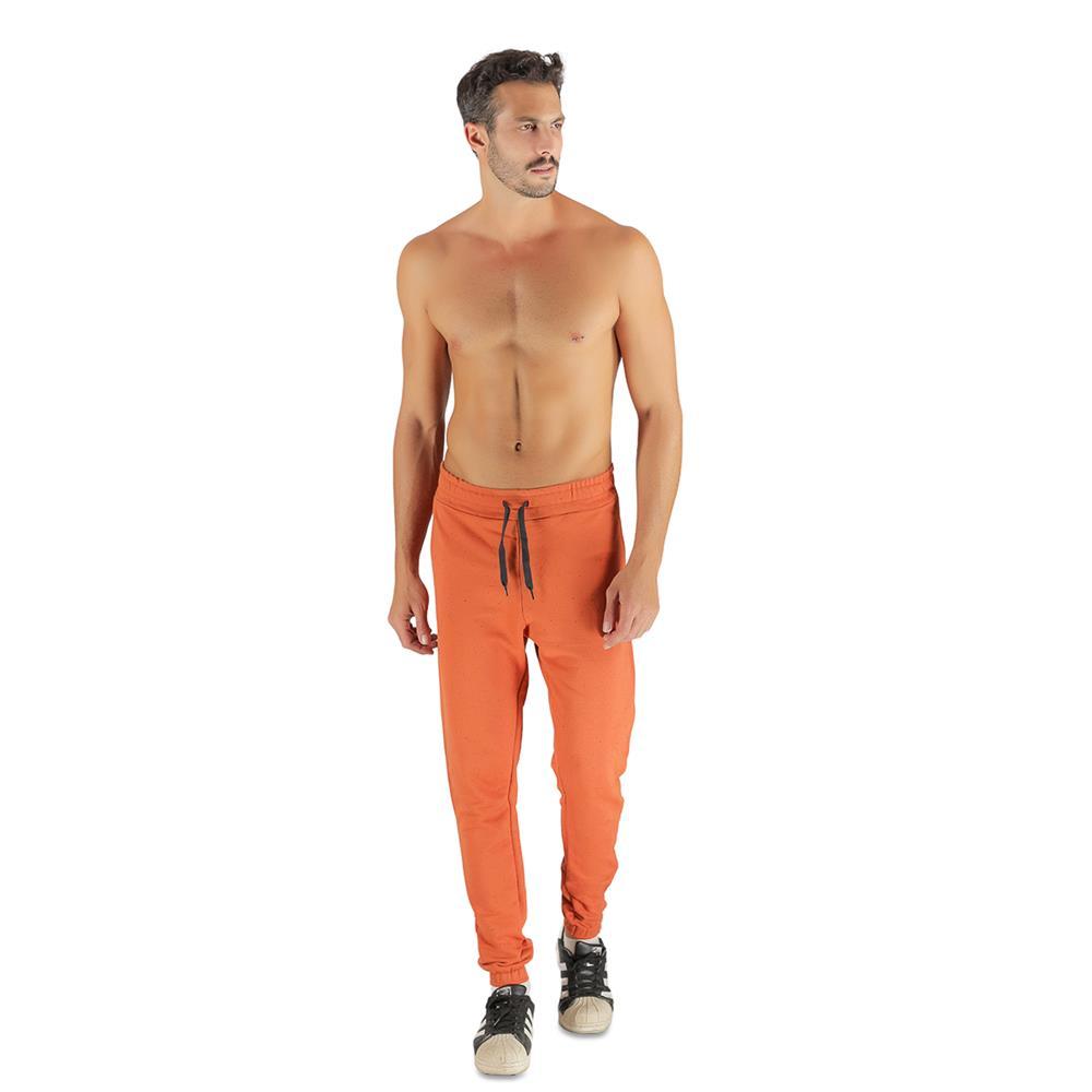 Calça Moletom Masculina Jogger Algodão Bolso Conforto Leve Laranja P