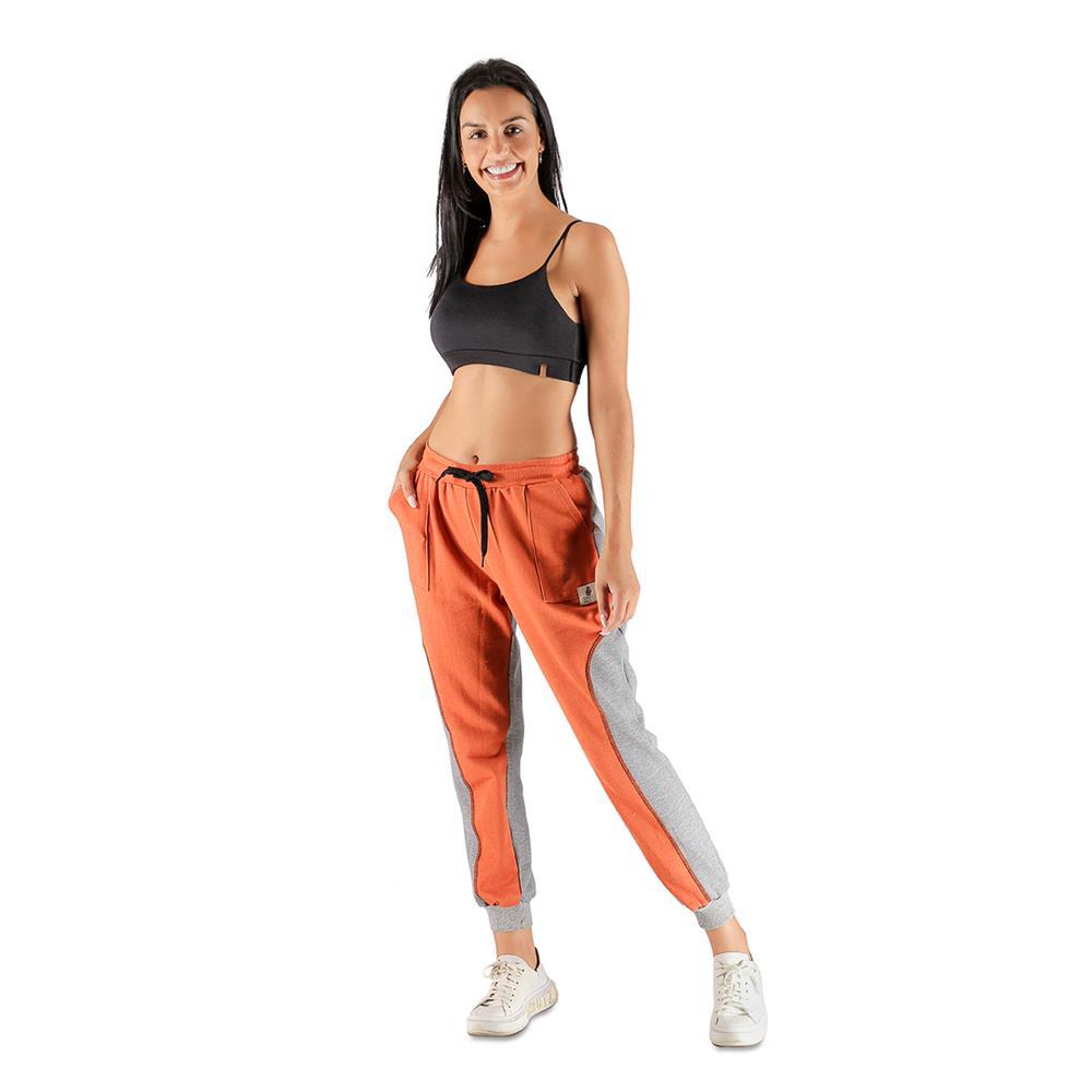 Calça Moletom Feminina Caminhada Leve Conforto Moderna Laranja G